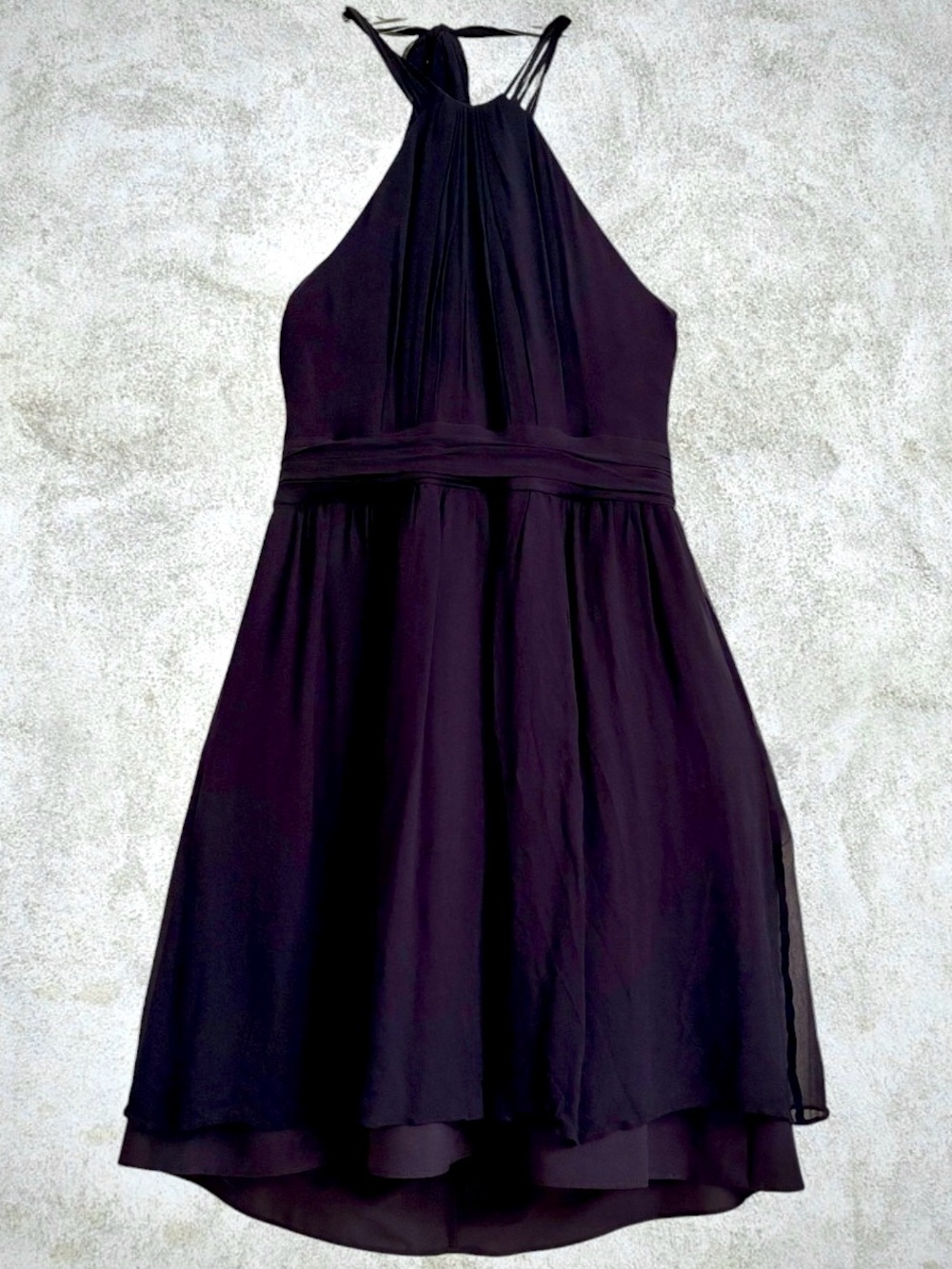Ann Taylor 100% Silk Halter Dress Navy Sz 6 Tie Neck Pleated Chiffon Formal Mini - Picture 5 of 14